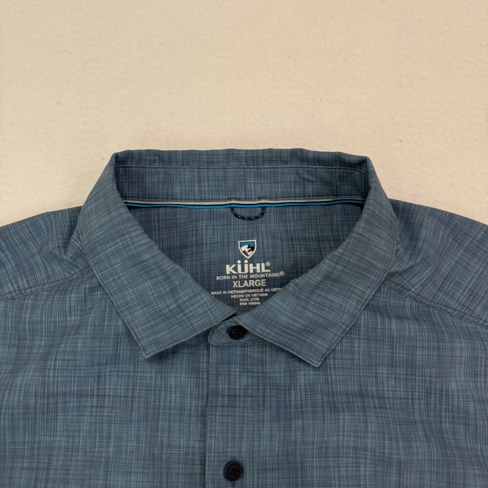 Kuhl Shirt Mens XL Persuadr Short Sleeve Button Up Lightweight Blue UPF Hiking